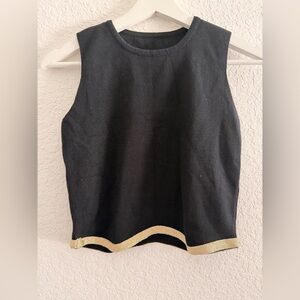 Black Sleeveless Top with Gold Metallic Trim